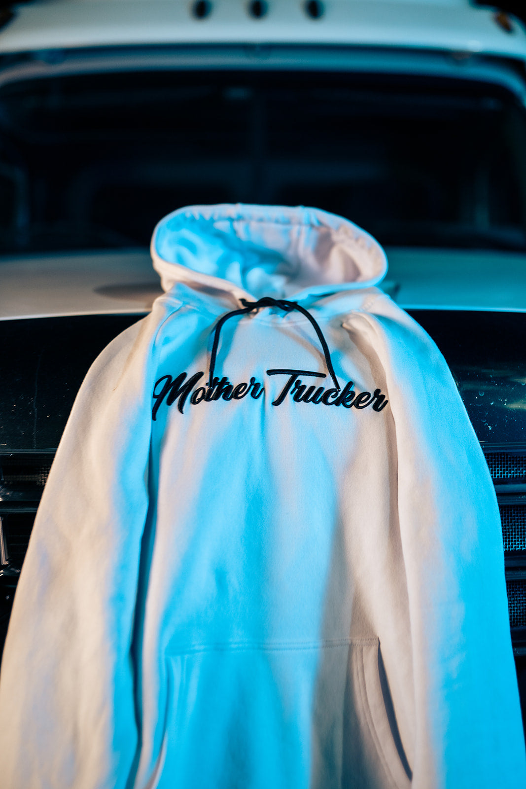 Mother Trucker White/Black Ladies Hoodie