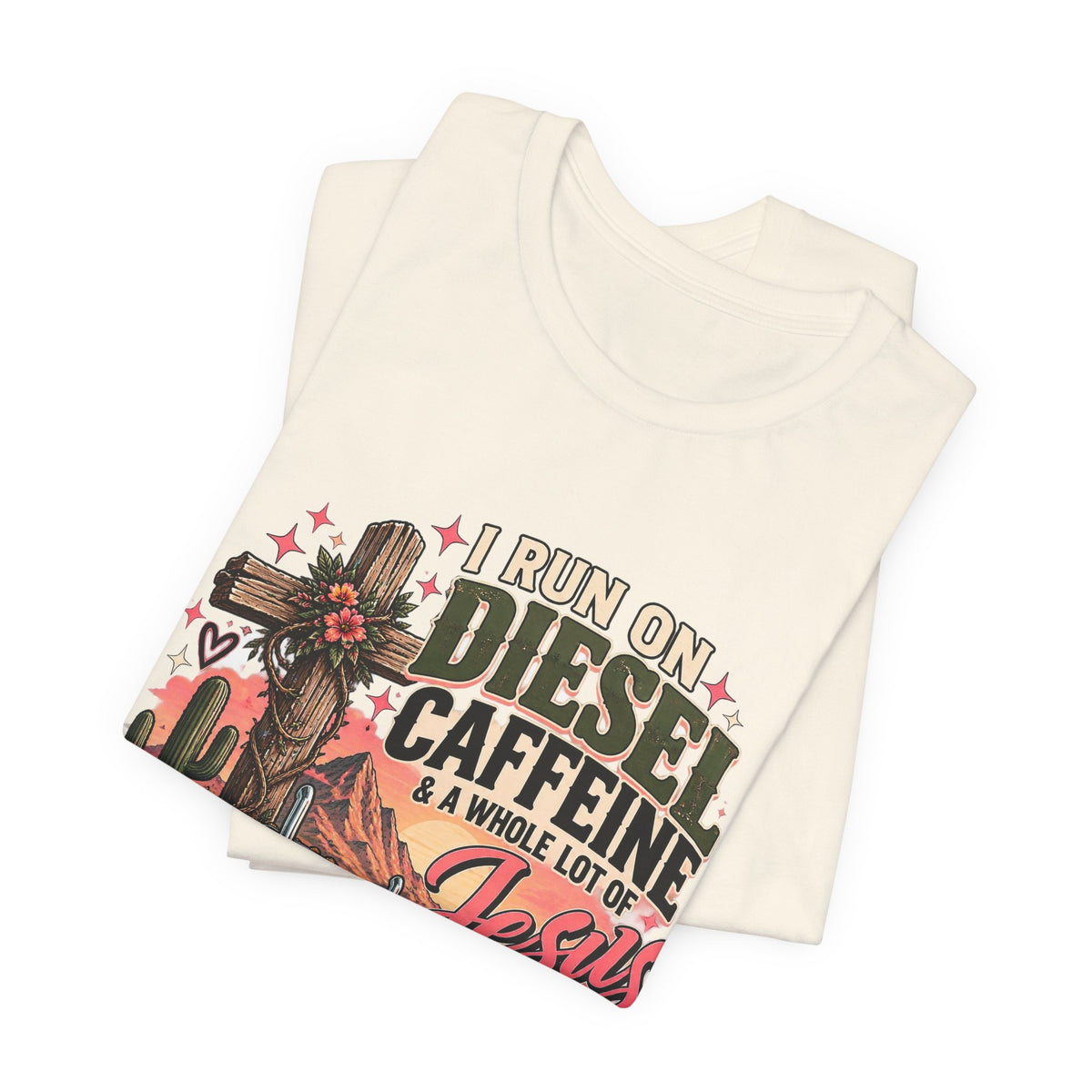 I Run On Diesel Caffeine And A Whole Lot Of Jesus T-Shirt, Christian Truck Driver Tee, Mother Trucker Shirt – Pink
