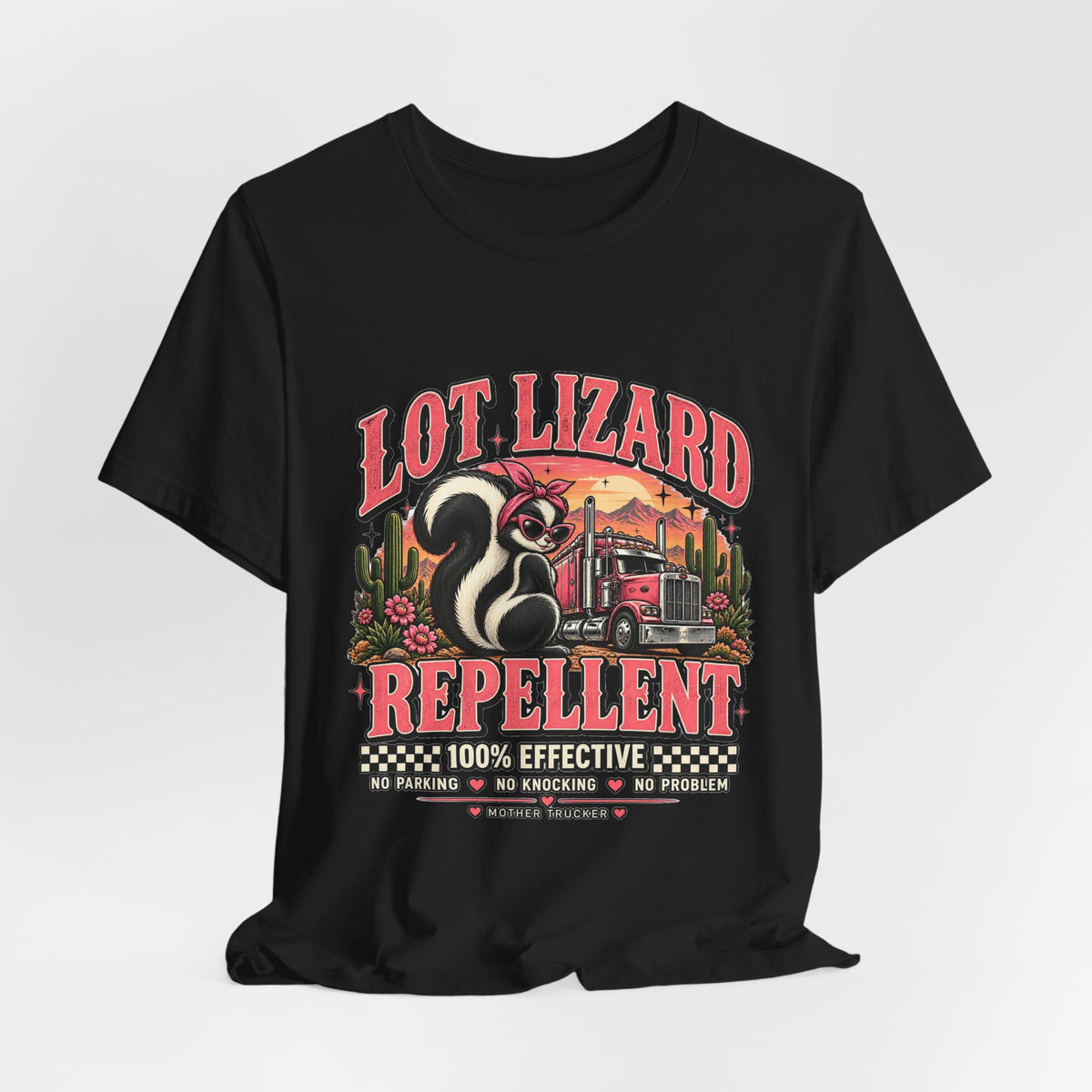 Lot Lizard Repellent T-Shirt, Funny Truck Driver Shirt, Truck Stop Humor Tee, Mother Trucker Semi Tee – Pink